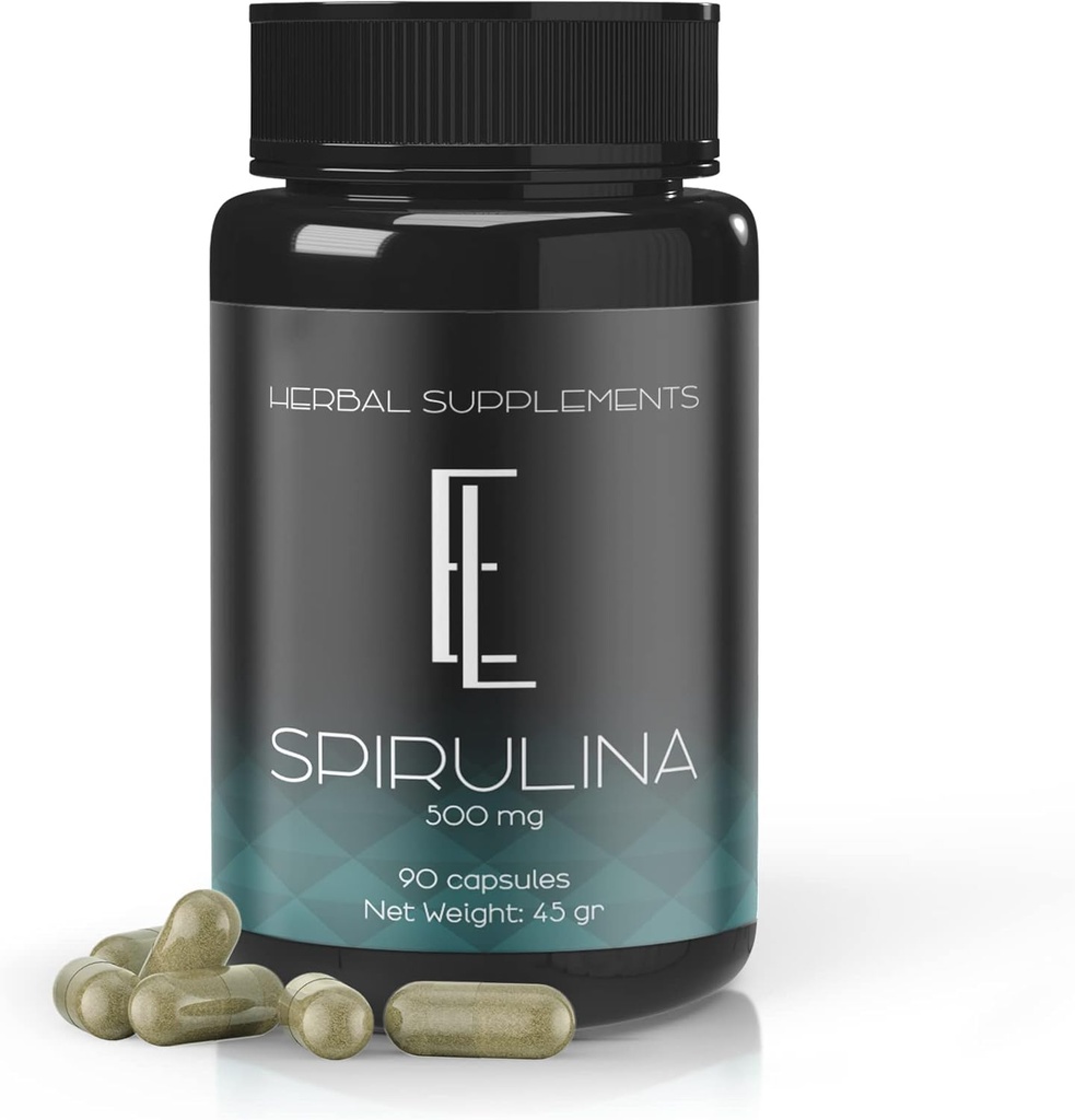 Enchanted Living Spirulina קפסולות - 90 x 500 מ"ג, High-Potency Plant-based Superfood, תוספים, ירקות non-GMO ירקות צלולוז ידידותי קפסולות
