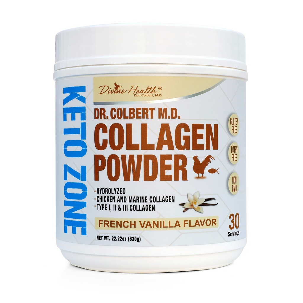 ד"ר קולבר, MD hydrolyzed Collagen אבקת; Vanilla Flavor | על ידי בריאות אלוהית | סוג I, II, עוף שלישי ו Marine Collagen Peptides | תמיכה שיער, עור, ציפורניים ופרקים | 630g