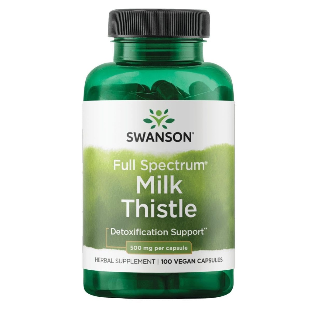 Swanson Full Spectrum Milk Thistle Liver Health Supplement for Adults Seeking Natural Detoxification and Antioxidant Support - 500 מ"ג (100 קפסולות טבעוניות)