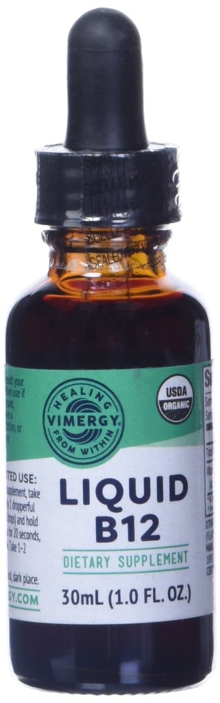 Vimergy אורגני נוזל ויטמין B12 תוספת 2500 mcg, Methylcobalamin & Adenosylcobalamin Fast-Absorbing אנרגיה תמיכה USDA אורגני, טבעוני, non-GMO B12 ויטמינים לנשים וגברים 30 המשרת (30 mL)