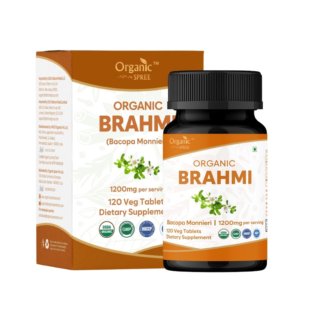 ברהאמי 120 טבליות - USDA אורגני Bacopa Monnieri תוסף - תמיכה פוקוס, Calm & Memory - Herbal Nootropic *