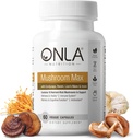 OnLA טבעוני Mushroom תוסף - 10in-1 Lions Mane Mushroom, Reishi Mushroom, Cordyceps, Shiitake - מקושטים עבור Immune System, Natural Brain Supplements for Memory and Focus (60 Cap)