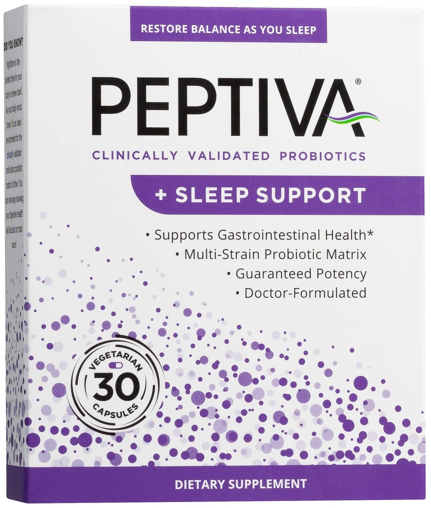 Peptiva 26 מיליארד CFU Probiotic ו- Sleep Support - קלינית אימות Multi-Strain Probiotic - Lactobacillus ו Bifidobacterium, Melatonin - 30 Count
