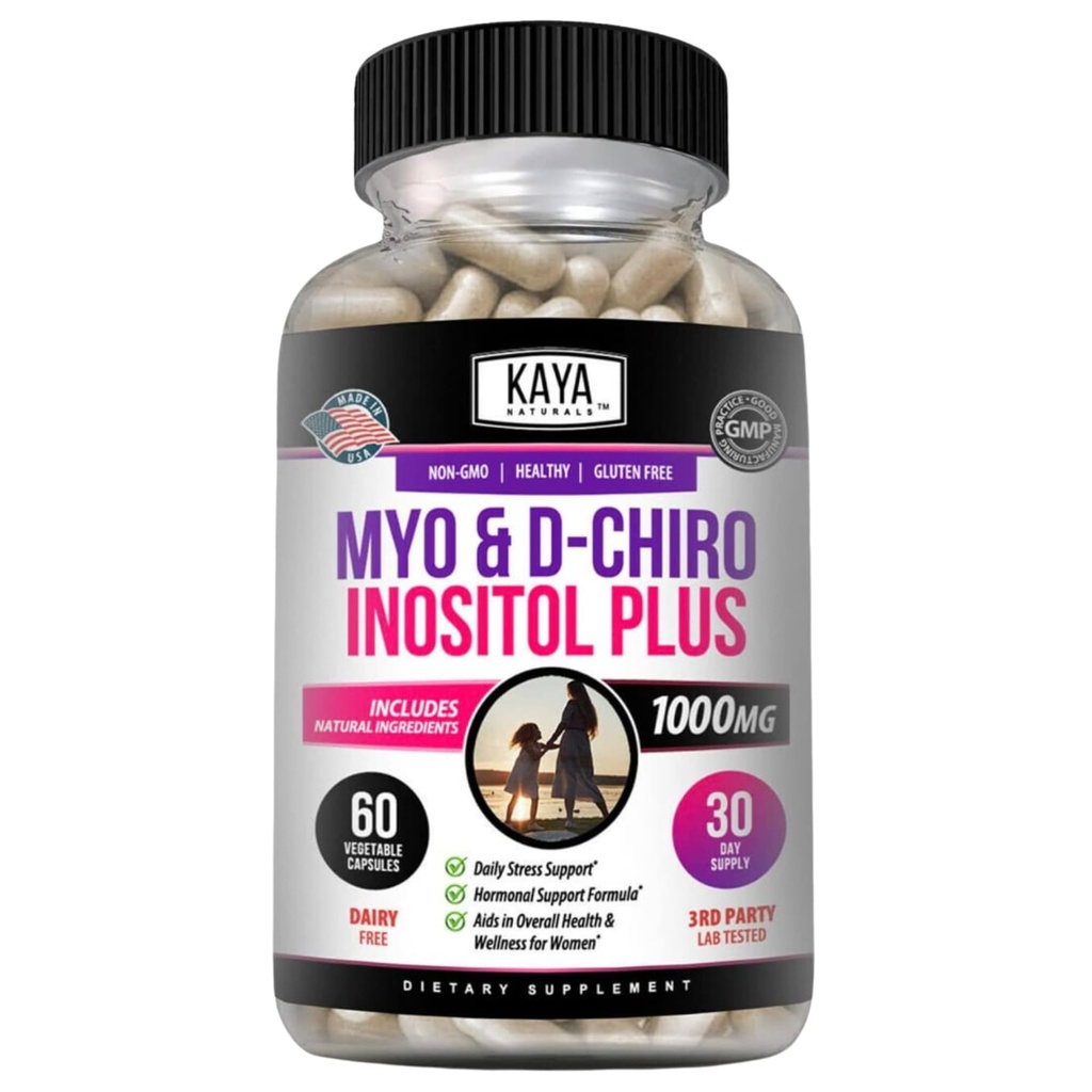 Kaya Naturals Myo & D-Chiro Inositol Plus תמיכה לנשים, ויטמין B8-60 קפסולות