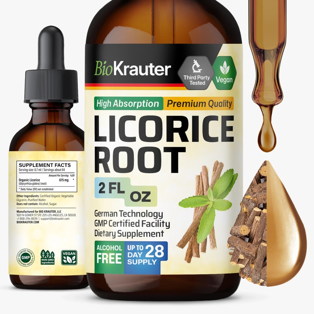 BIO KRAUTER® Licorice Root for Digestive Support - Vegan Licorice Root Extract 675 mg per Serving for Gut & Daily Wellness, 2 Fl.Oz., 28-Day Supply, Alcohol & Sugar Free Herbal Supplements