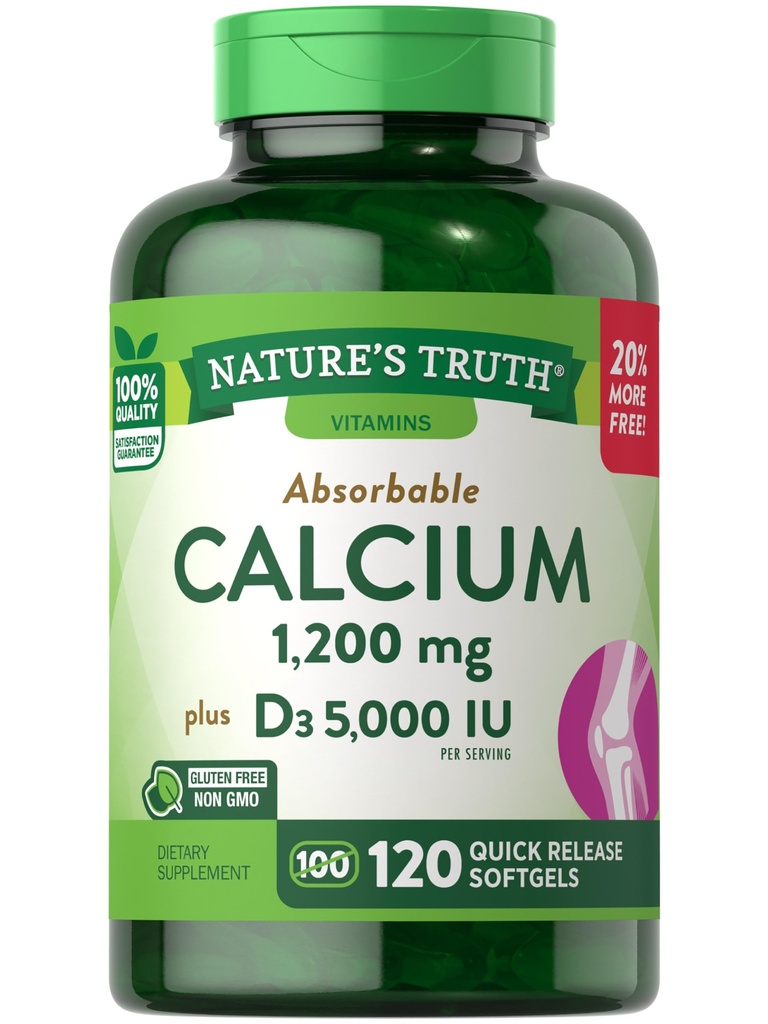 האמת של Nature's Truth Calcium 1200 מ"ג פלוס ויטמין D3 5000 IU, 120 הרוזן (Pack of 3)
