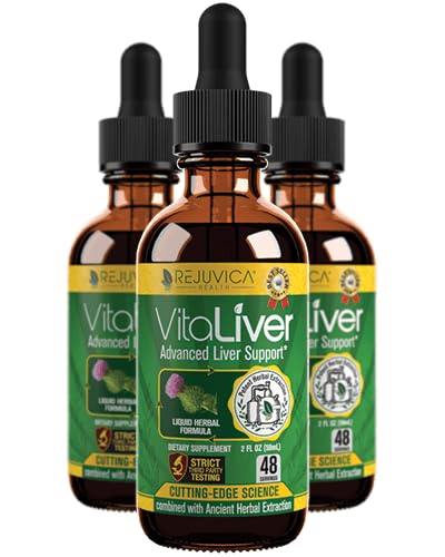 Rejuvica Health VitaLiver | Liver Cleanse & Detox Drops | Milk Thistle, Artichoke, Chanca Piedra & Dandelion Extract | Fatty Liver Support Repair Supplement for Men & Women | 3 Pack