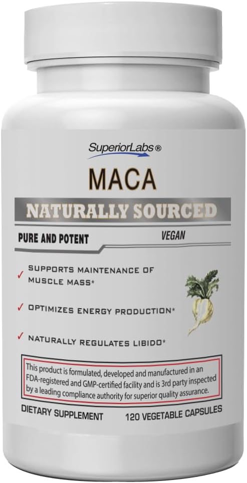 מעבדות עליונות - אורגני פרואני Maca - 100% טהור nonGMO - תוספת תזונתית עבור Calming ורגיעה - Zero Synthetic Additives, Stearates, Dioxides - 750 מ"ג, 120 קפסולות ירקות