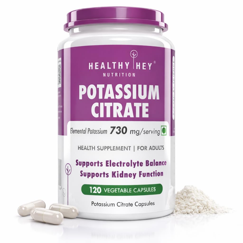 Hey Nutrition Potassium Citrate 730 מ"ג - קפסולות ירקות 120 הרוזן (Pack of 1)