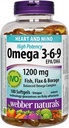 Webber Naturals אומגה 3-6-9 High Potency 1200 מ"ג דגים, Flax & Borage, 180 רכות