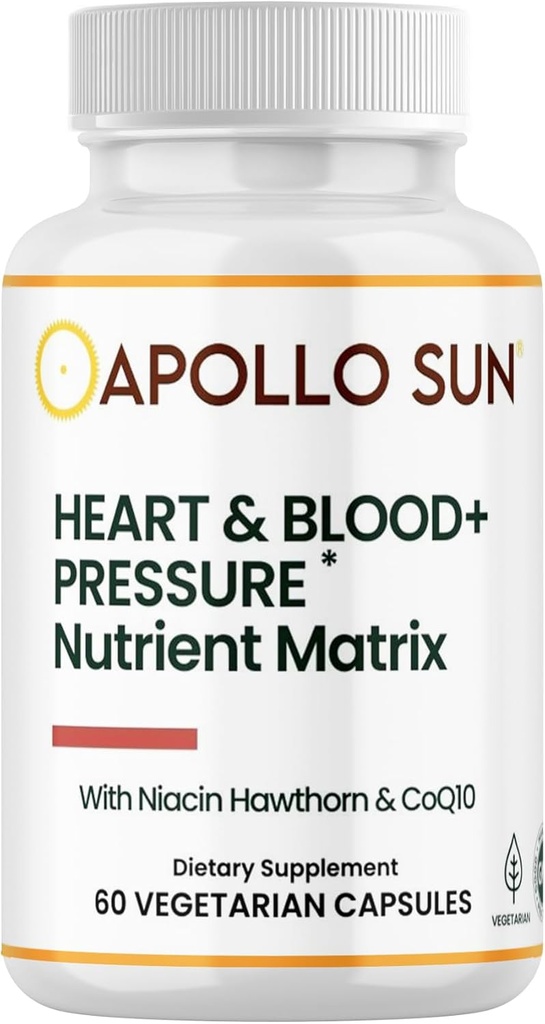 APOLLO Sun Heart & Blood+Pressure תוספת של מטריקס עם תמצית הותורן, Niacin ו COQ10, 60 קפסולות צמחוניות