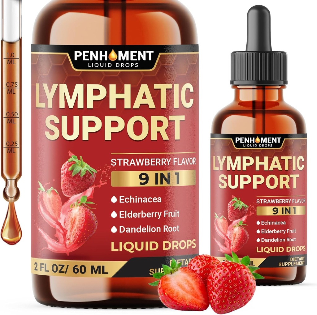 9in1 Lymphatic Drainage Drops תוסף - Echinacea | Elderberry | Dandelion | Rosehip | Kendula | Bordock - Lymph System Extract - Immune, ניקוי - 2 Fl Oz - 60 ימים