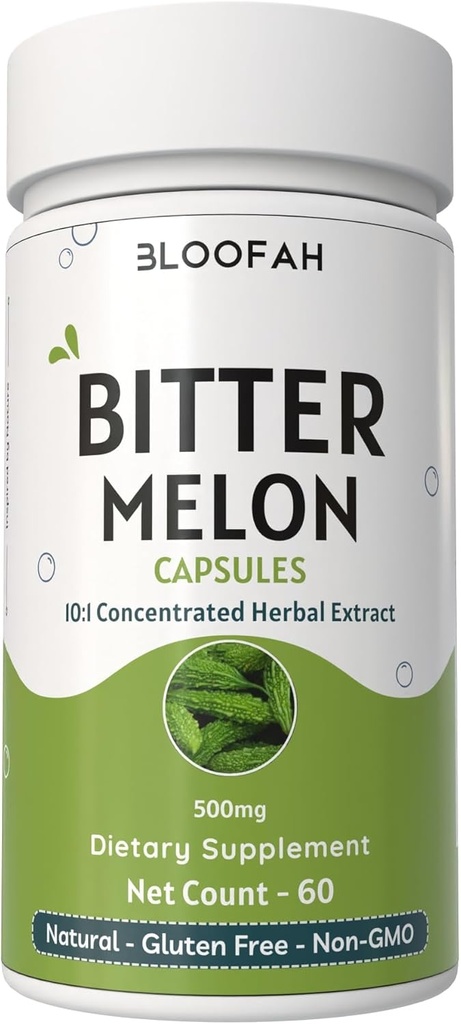 Bitter Melon פירות קפסולות 500 מ"ג | Momordica charantia | 10:1 לחלץ | Pure & Potent Herbal Supplement | Non-GMO, Gluten-Free GMP-Certified Sustainly Sourced (60 Count)