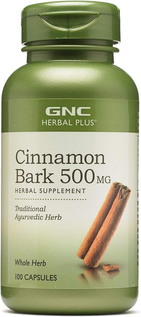 GNC Herbal Plus Cinnamon Bark 500 מ"ג, מסורתי Ayurvedic Herb, 100 משרתים