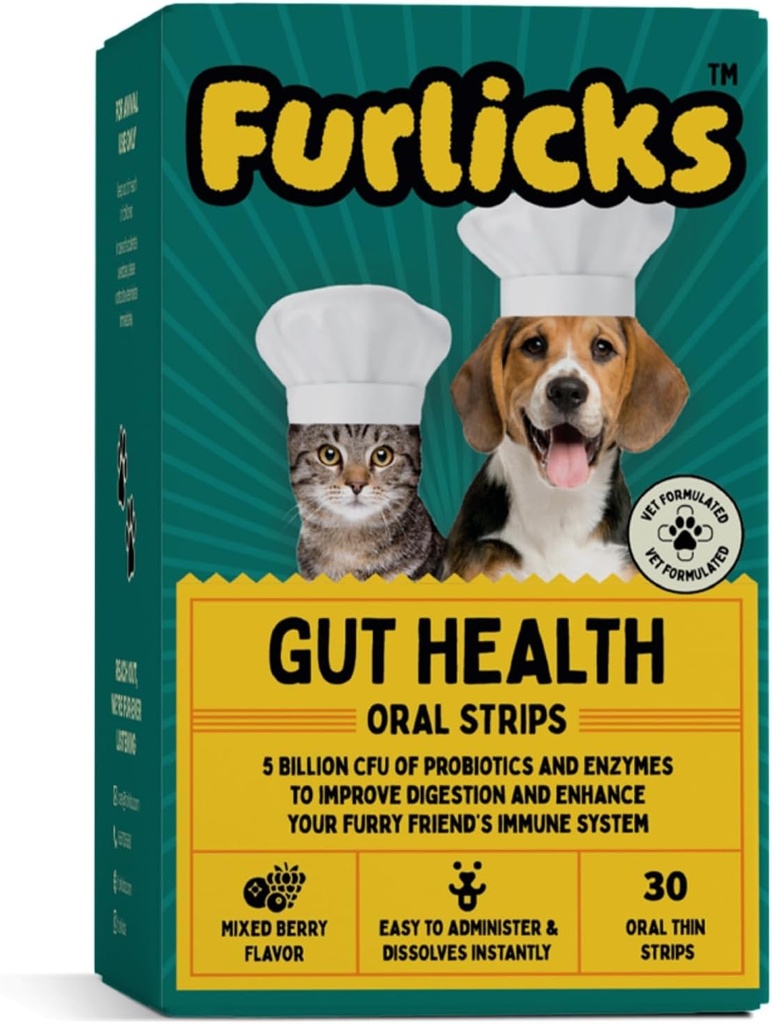 Furlicks Got Health Supplement for Dogs & Cats | Probiotics, Protease, Lipase for Improved Digest, Enhanced Immunity, Healthy Gut Pllor & Diarrhea & Bowel Support (30 Disshoot Strips)