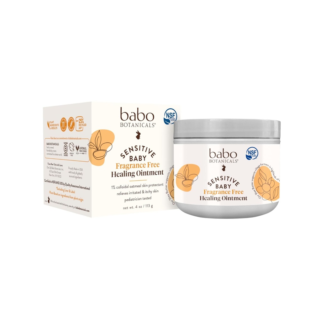 Babo הבוטנים Sensitive Baby Smell-Free All Natural Healing Ointment - 99% אורגני ו-1% קולדואיד Oat - Steroid-Free - NSF מוסמך - עבור אקסזמה, Irritated / Itchy Skin - Face, Body, Diaper Area