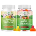 בונדלה של אומגה DHA חניכיים לילדים - Fatty Acids אומגה 3 6 9 - ויטמין C למוח, Immunity & Vision ו- ויטמין Dmies לילדים - 1000 IU Per משרת - Immune תומך שיניים שרירים ובריאות העצם
