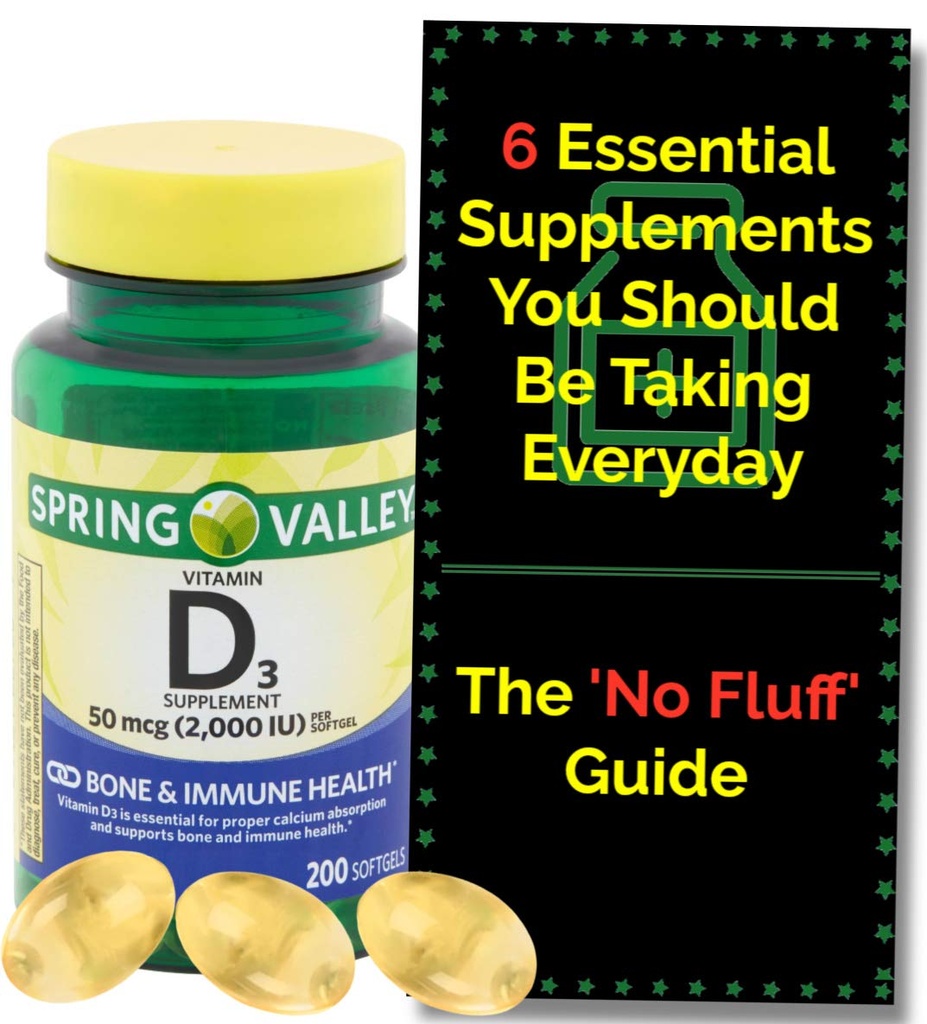 ויטמין D3 2000iu Softgels (50 mcg) (200 Count - 6+ חודש אספקת) בריאות העצם ו- Immune מעמק האביב. + "No Fluff"