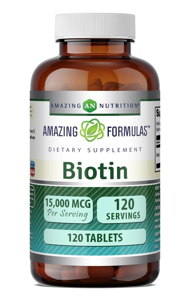 פורמולה מדהימה תוסף ביוטין | 15000 Mcg Per Serve | 120 טבליות | Non-GMO | Gluten Free | Made in USA