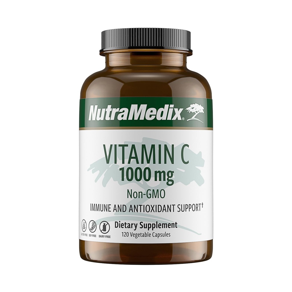 NutraMedix ויטמין C 1000 מ"ג - Antioxidants תוספת לתמיכה כספית ובריאות הלב - ויטמין C מ Ascorbic Acid - טבעוני, non-GMO (120 קפסולות צמחוניות)