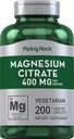 Piping Rock Magnesium Citrate | 400 מ"ג | 200 קפסולות | Vegetarian, non-GMO, Gluten Free Supplement