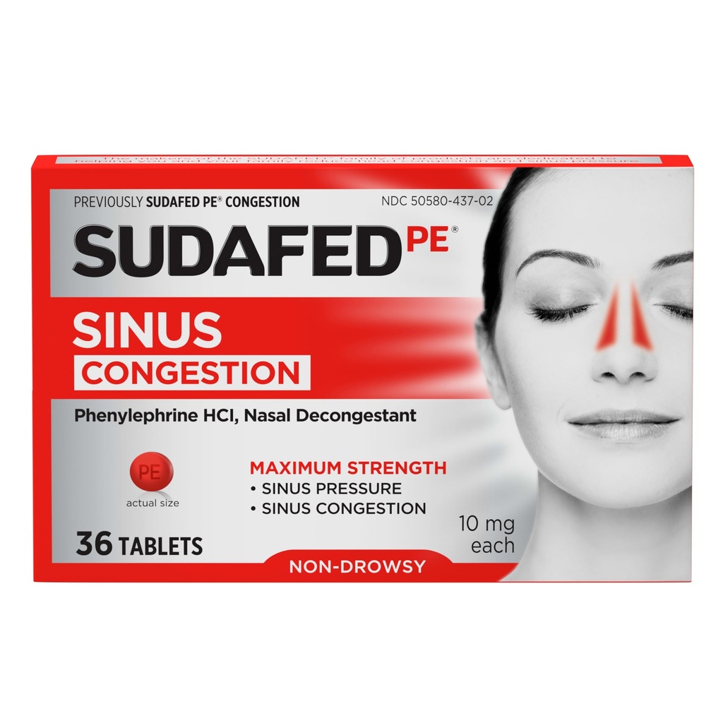Exafed PE Sinus Hollandestion Tablets, כוח מקסימלי, non-Drowsy 10 מ"ג Phenylephrine HCI Decongestant for Sinus Stress & Nasalungestion הקלה, בשל קר או אלרגיות, 36 ctctct ctctctct ct ct.