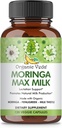 אורגני Veda Moringa Max Milk Lactation תוסף (120 קפסולות) - 1800 מ"ג סופר חזק תרכובת אורגנית עם Fenugreek, Milk Thistle, Moringa Leaf & Seeds עבור חלב הנקה אספקת חלב