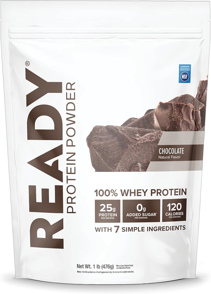 אבקת חלבון מוכן ® חלבון - 25g חלבון Whey, 120 קלוריות, 0g הוסיף סוכר - 7 תרכובות פשוטות - אין תוספת מלאכותית - חינם, נקי וטבע - שוקולד (1 פאונד באג)
