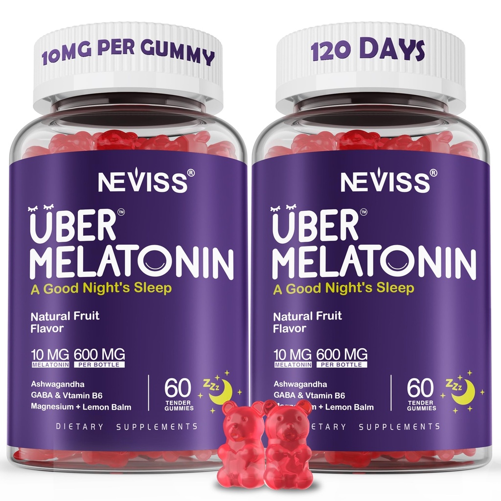 Melatonin Gummies 10 מ"ג 20 מ"ג למבוגרים, מלטונין 10 מ"ג לחניכיים עם Ashwagandha, Magnesium Glycinate, GABA, L-theanine, Valan Root & Lemon Balm, תמיכה שקטה, Grape Flavor, 2Packkeor, 2Pack