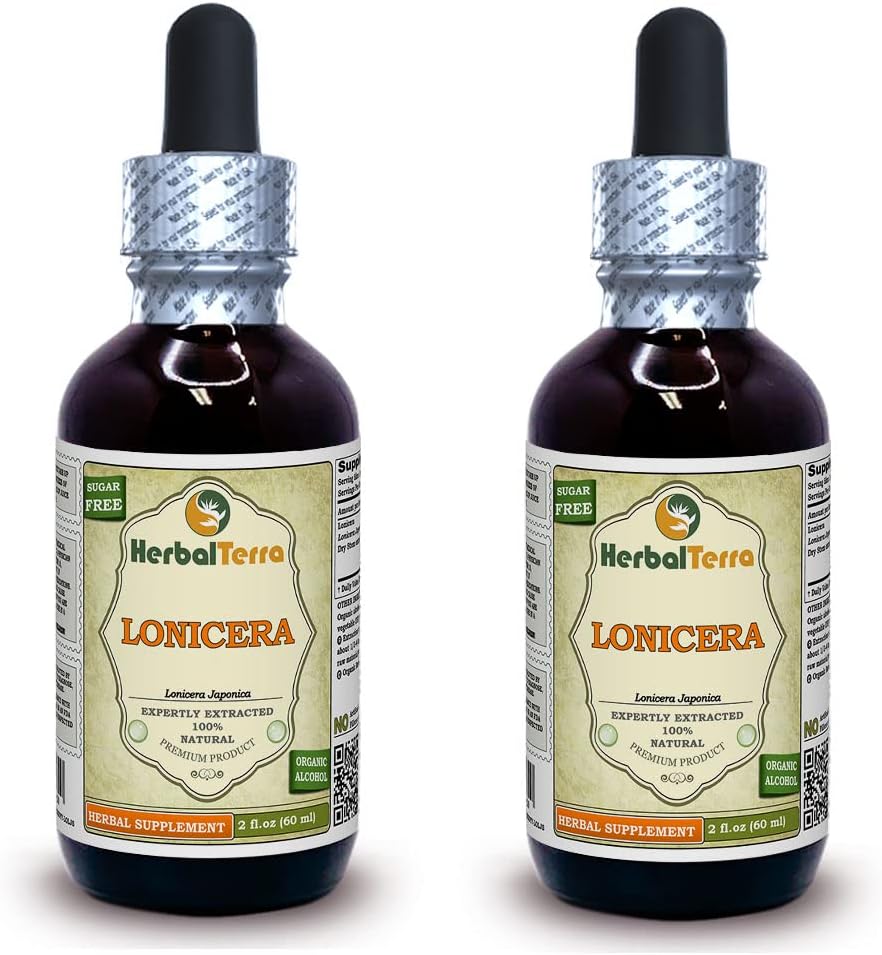 Lonicera (Lonicera Japonica) Tincture, ייצור נוזלי פרחים Dried (שם בדוי: HerbalTerra, המיוצר גאה בארה"ב) 2x2 fl.oz (2x60 מ"ל)