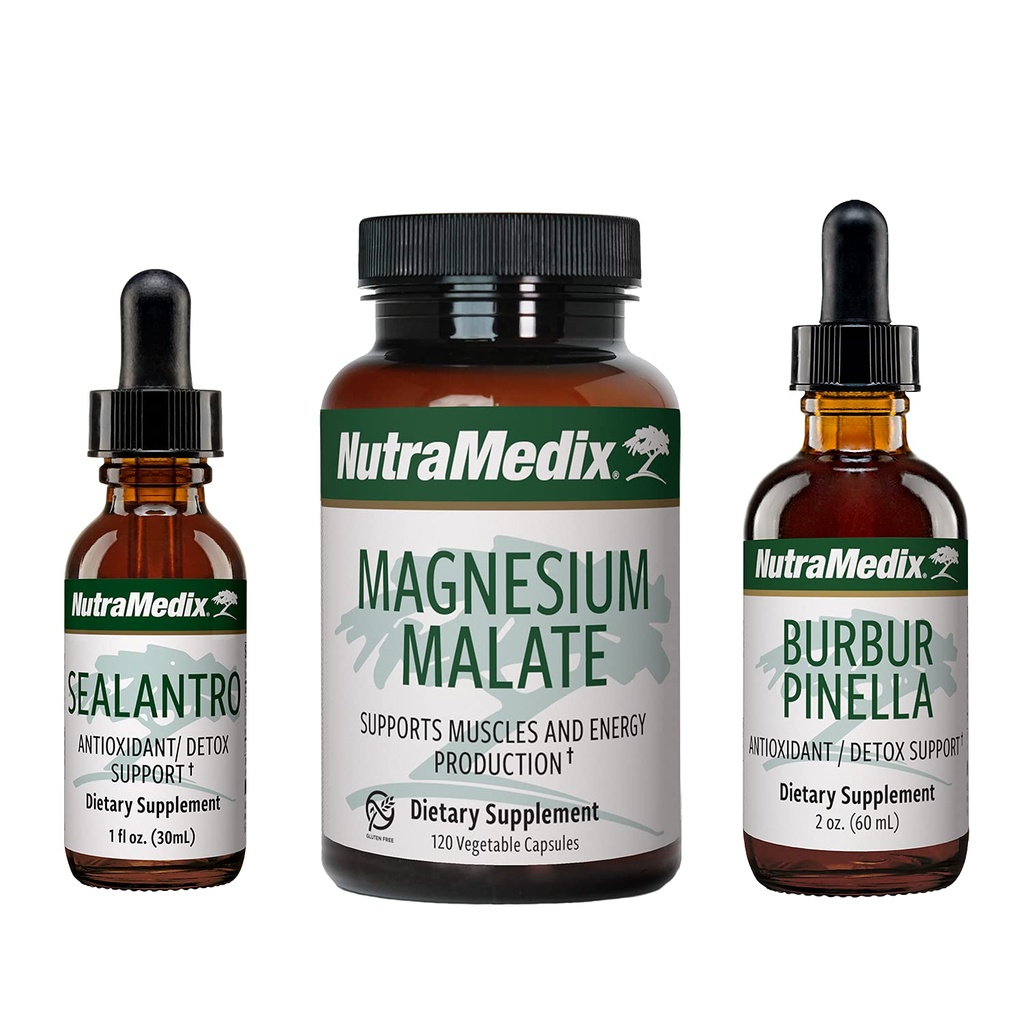 NutraMedix Detox Set - 3Piece Kit with Sealantro, Burbur-Pinella & Magnesium Malate עבור ניקוי, Detox & Daily תמיכה - גידול נוזלי מבוסס צמחי Detox טיפות & Daily כמוסות