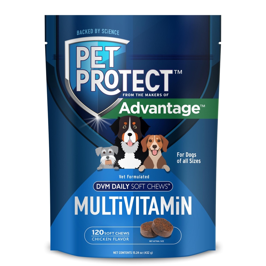 Pet Protect Dog Multivitamin, Vet-Formulated DVM Daily Soft Chews, Supports On Health & Wellness, Chicken-Flavor (120 Count)