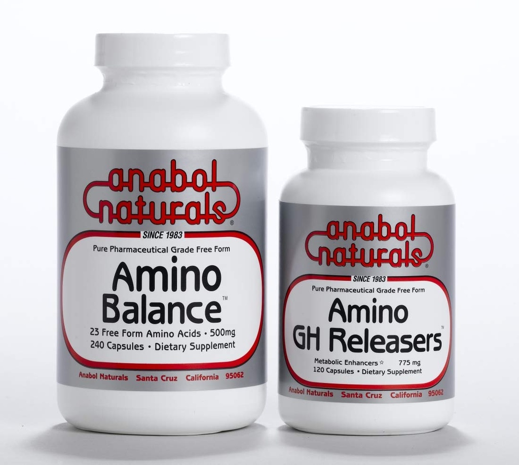 Physique Stack-Amino Balance 240 caps Complete Free Form פורמולה עם BCAA ו- EAA לשיקום שרירים. Amino GHReleasers 120 caps Pre-Workout עם L-Arginine ו L-Glutamine עבור Lean שריר צמיחה