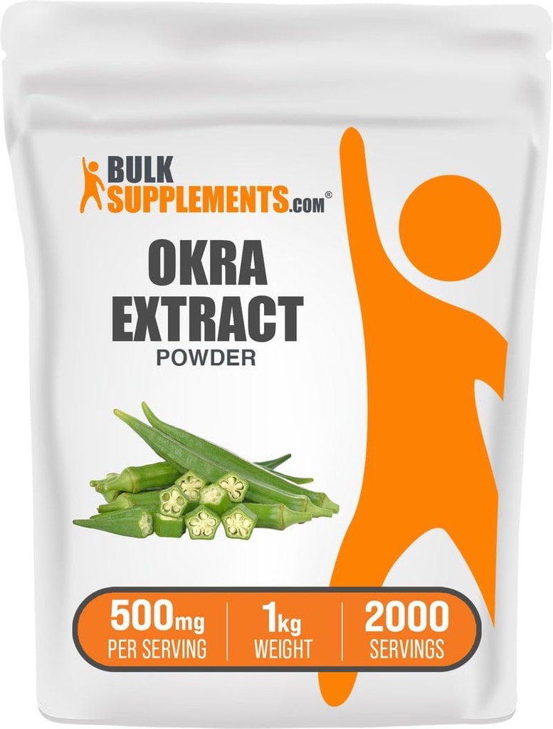 BulkSupplements.com Okra Extract Powder - Okra Supplement, Source of Fiber, Herbal Supplement - Vegan & Gluten Free, 500mg per Serving, 1kg (2.2 lbs) (Pack of 1)