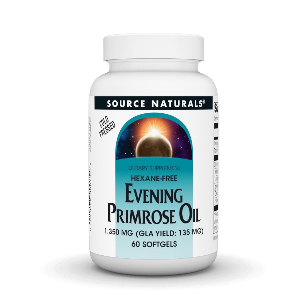 מקור Naturals Evening Primrose Oil - Hexane-Free - 1350 מ"ג - GLA Yield: 135 מ"ג - Cold-Pressed - 60 Softgels