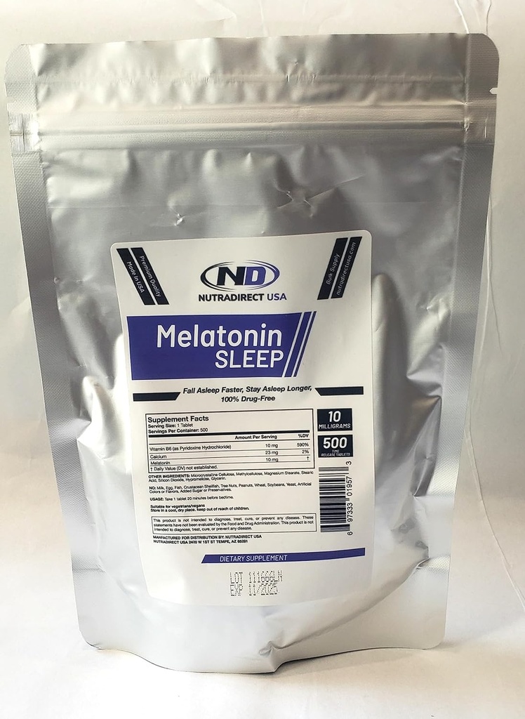 NutraDirect Melatonin 10mg Time Release - 500 טבליות