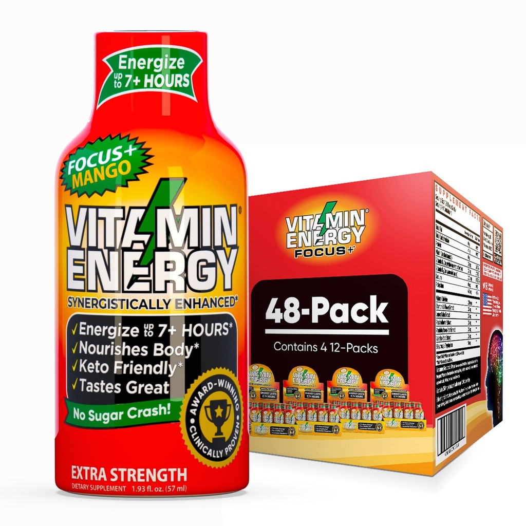 ויטמין אנרגיה Focus+ תוספת כוח אנרגיה לירות מנגו 48 Pack, 260 מ"ג טבעי Caffeine, B-Vitamins, CoQ10, Amino Acids, Focus, Productivity & Clarity, Zero Sugar, Gluten-Free, 1.83 floz ozoz ozozozozozozoz ozozozozoz ozozozozozoz oz oz ozozoz ozozoz