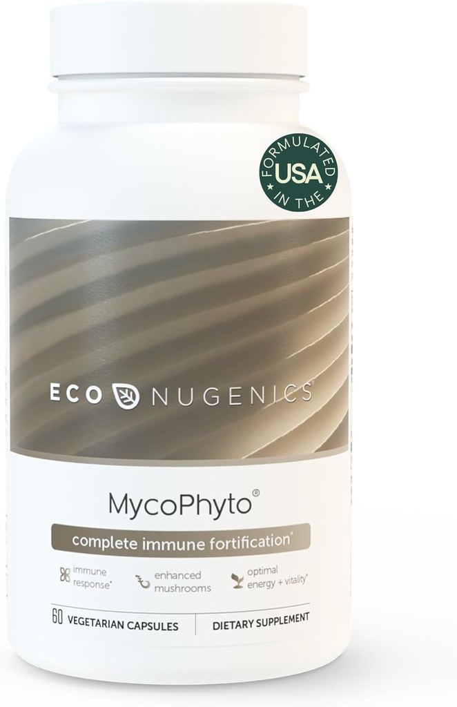 EcoNugenics MycoPhyto Complex: Mushroom for Intensive Immune Support - 60 קפסולות - כולל טורקיה Tail, Reishi, Cordyceps, Maitake & more - אנרגיה, Gut Health & Nootropic המוח תמיכה