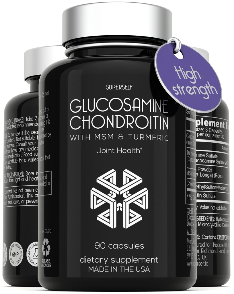 Glucosamine Chondroitin MSM עם Turmeric - תוספת תמיכה משותפת כוח גבוה למבוגרים גברים ונשים - 90 קפסולות - 1500mgcosamine Sulfate לשרת לשרת