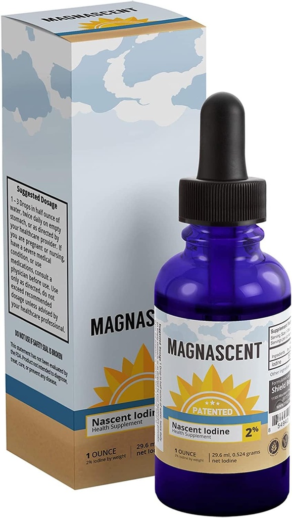 Nascent Iodine אורגני בריאות יומית תוספת גבוהה של 2% ריכוז של נוזל Iodine טיפות תמיכה אנרגיה ומטבוליזם (1oz / 30 מ"ל)