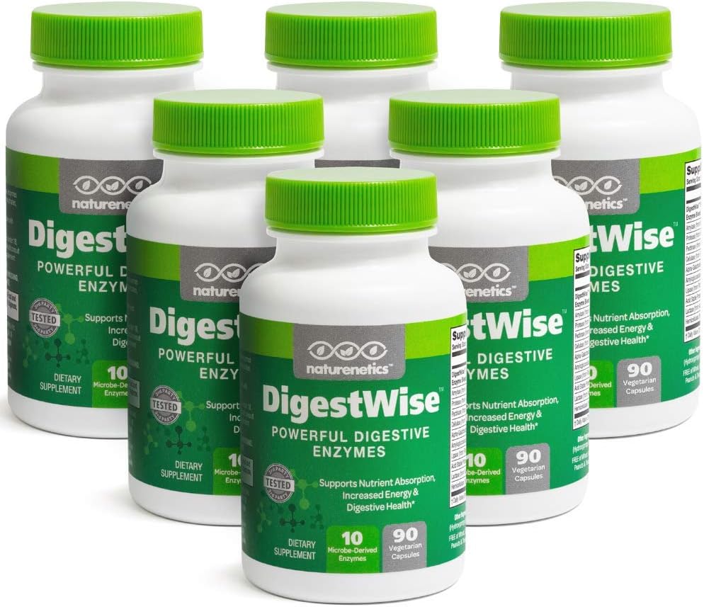 DigestWise Digestive Enzymes - 10 Powerful Vegan Enzymes to Support Digestion, Gas, Bloating & Constipation Relief - Keto Friendly - מעבדה נבדקה - 90 קפסולות (6)