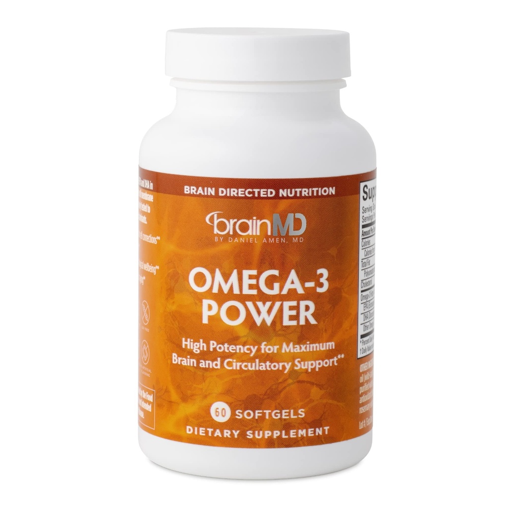 BRAINMD ד"ר Amen אומגה 3 Power - 60 קפסולות - תוסף תמיכה משותף & Immune - Contains DHA & EPA - Gluten Free - 30 משרתים
