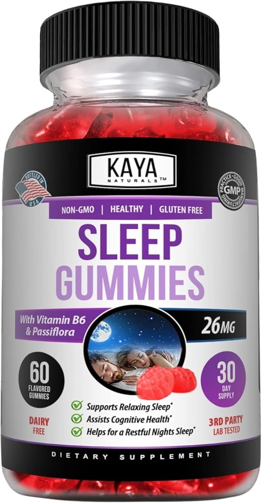Kaya Naturals Melatonin Gummies (26 מ"ג) בריאות תוספת ושינה עזרה למבוגרים, עוזר לך ליפול לישון באופן טבעי, ויטמין B6 חניכיים - 60 ויטמינים מסטיק עבור נשים וגברים - 30 יום אספקה