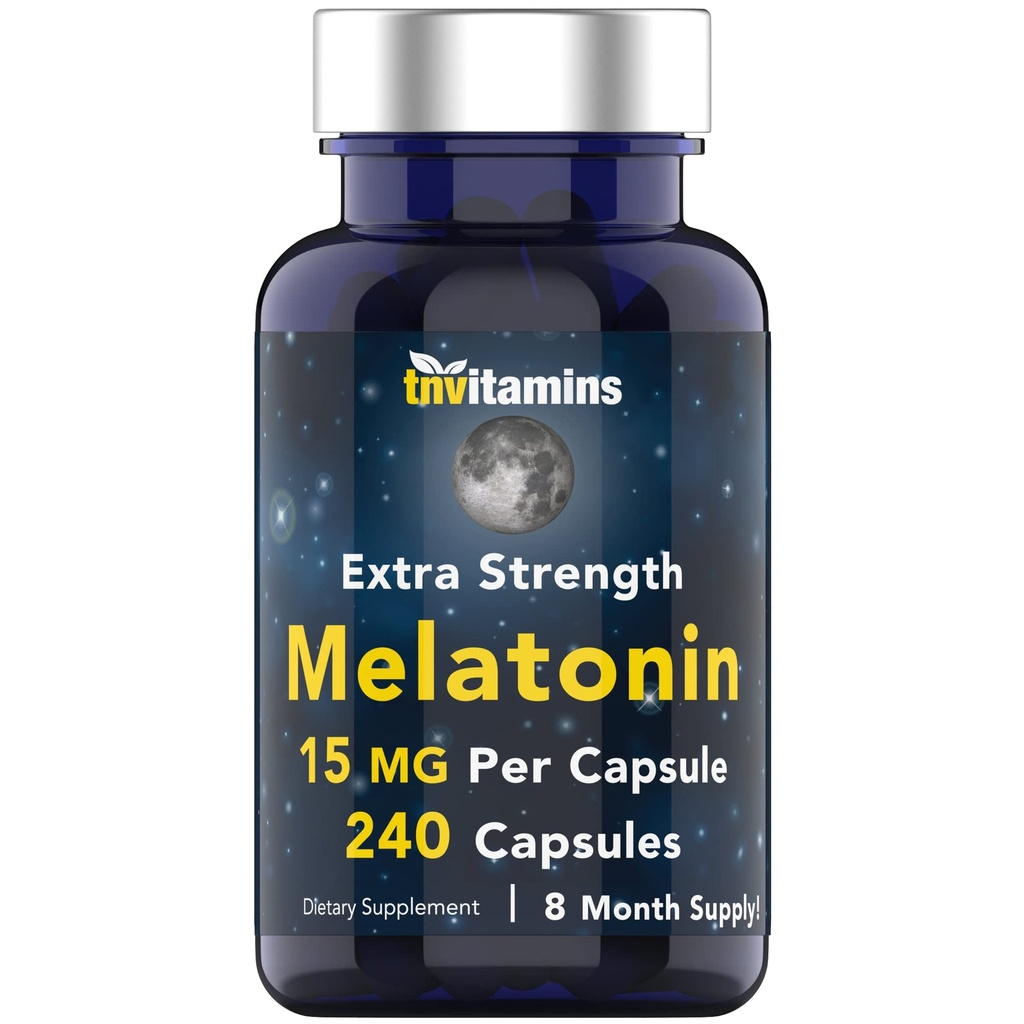 tnvitamins Melatonin 15 MG Per קפסולה (240 קפסולות) | All-Natural Sleep Pills for Adults