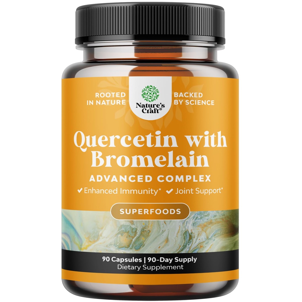 Pure Quercetin עם תוסף Bromelain עבור Immune Aid - קפסולות גבוהה פוטנט Quercetin 500 מ"ג עם Bromelain עבור תמיכה ונשימה של Immune - תוסף נשימה תזונתי - 90 Ctttent Quercetin 500 מ"ג קפסולות עם Bromelain for Immune Support & Breathing - 90 Ctttt