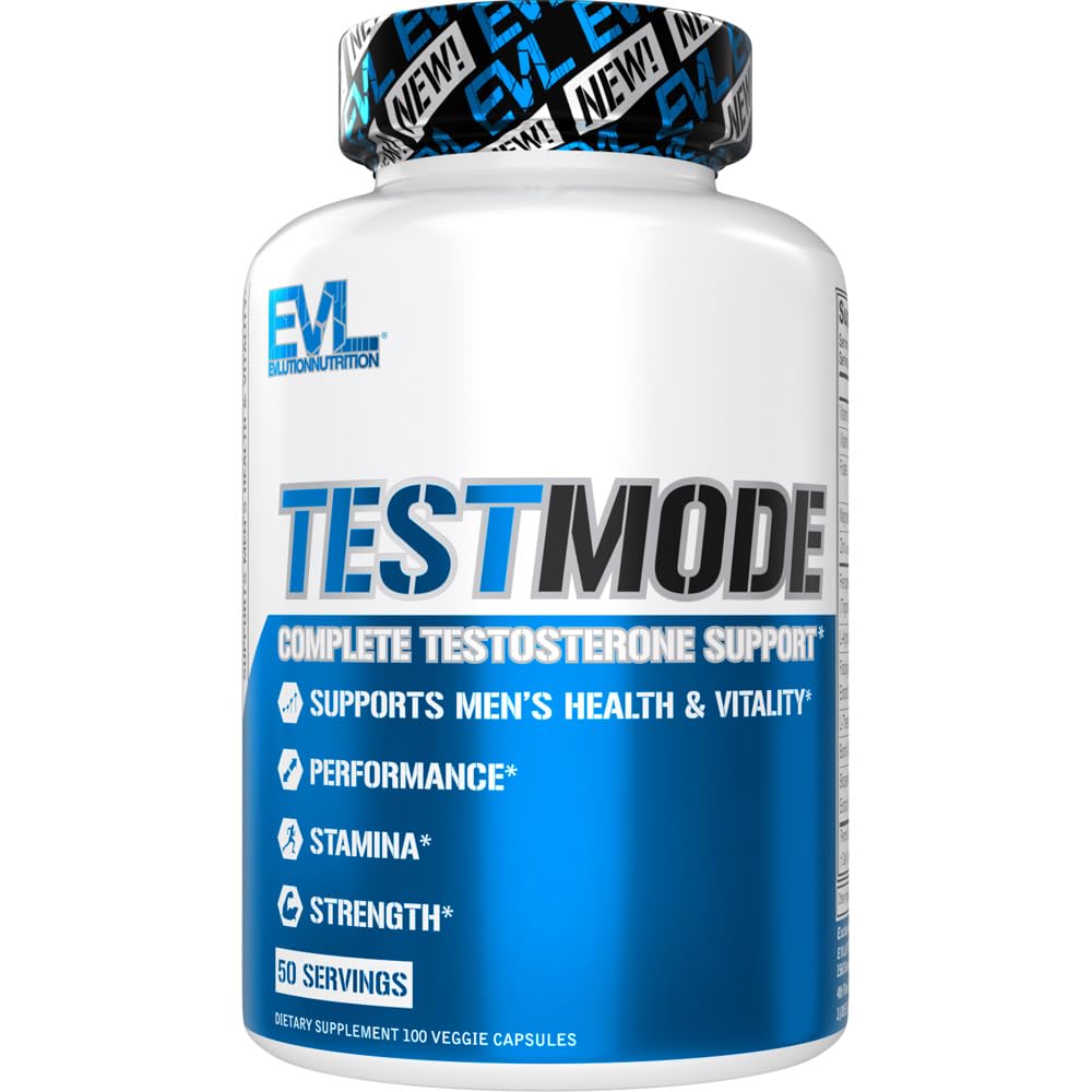 בדיקה תזונתית של Evlution TestMode - תמיכה בטסטוסטרון מלאה - תוספי טסטוסטרון עבור גברים - תמיכה בריאות האדם ו Vitality - ביצועים, סטטי וכוח - 50 משרתים - 100 Veggie קפסולות