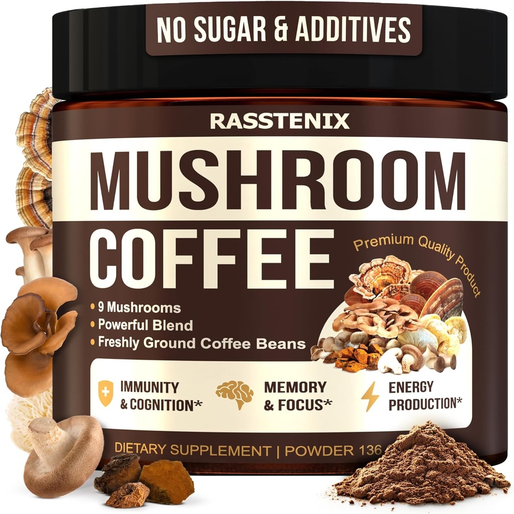 Mushroom קפה אורגני - 9 Mushroom Fitogen Mix - Lion's Mane, Chaga, טורקיה Tail, Reishi, Shiitake - מיידית Mushrooms קפה לבריאות, אנרגיה, בהירות נפשית - 60 משרתים