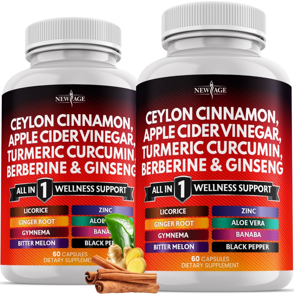 Ceylon Cinnamon, Turmeric, Apple Cider Vinegar, Geneseng, Aloe Vera, Berberine Plus Banaba, ג'ינג'ר Root - 120 Count
