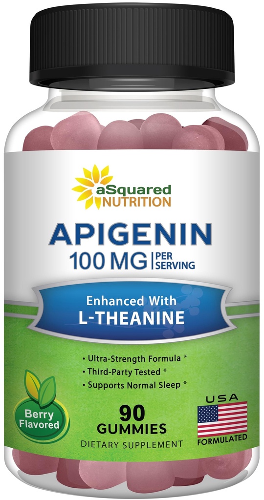 Apigenin 100 מ"ג עם L-theanine 100 מ"ג חניכיים - תוספת Apigenin לשינה - חילוף טבעי מסטיק אלטרנטיבי לקפסולות, גלולות, אבקה ותה - 2 Per לשרת