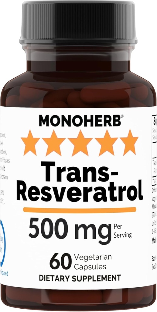 Trans Resveratrol 500 מ"ג - 60 ואג קפסולות | 250 מ"ג לקפסולה - מנהרות בגודל 2: 500 מ"ג - 30 משרתות